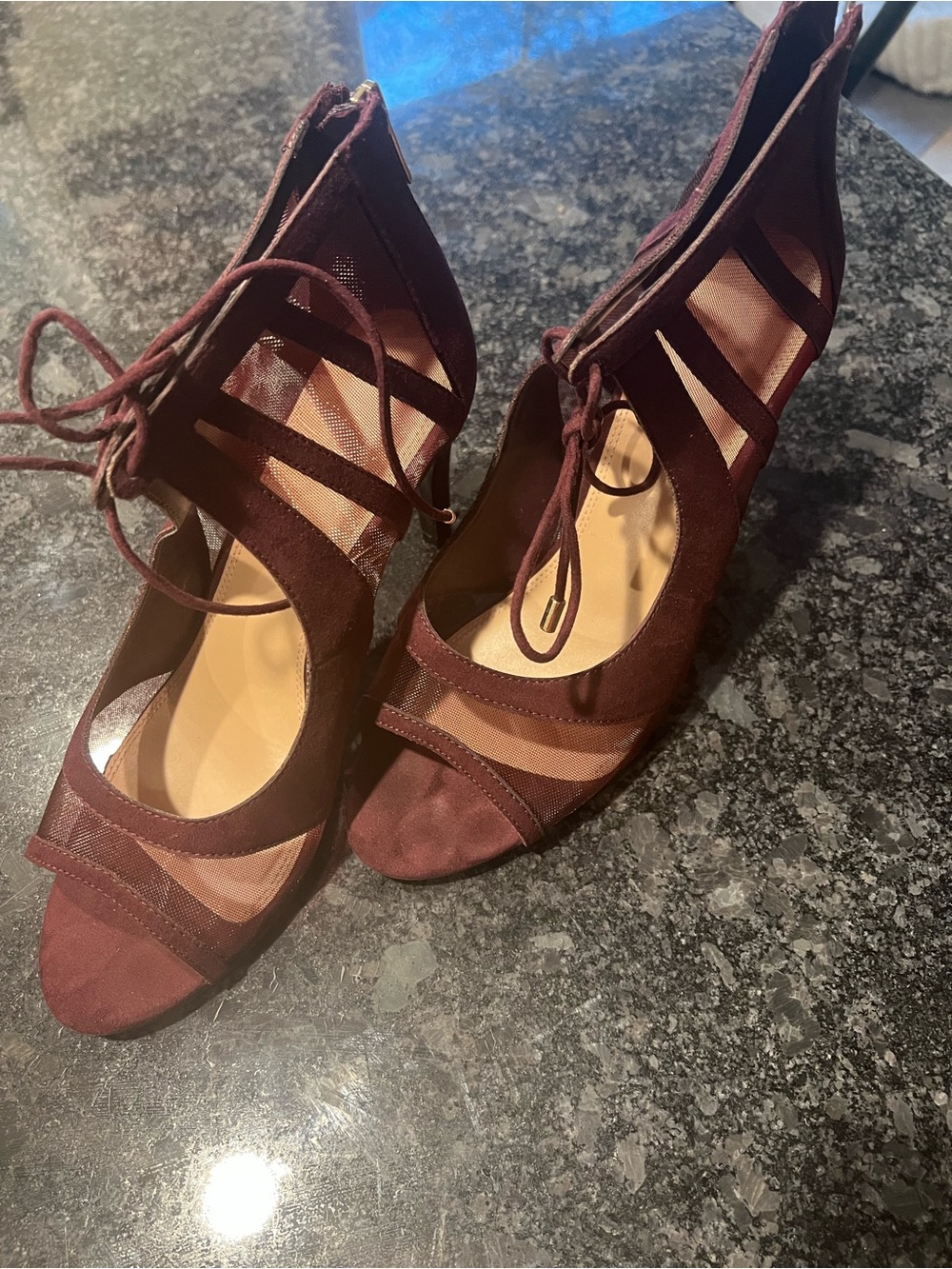 EUC Kelly & Katie Burgundy Lace-Up Strappy Heeled Sandals